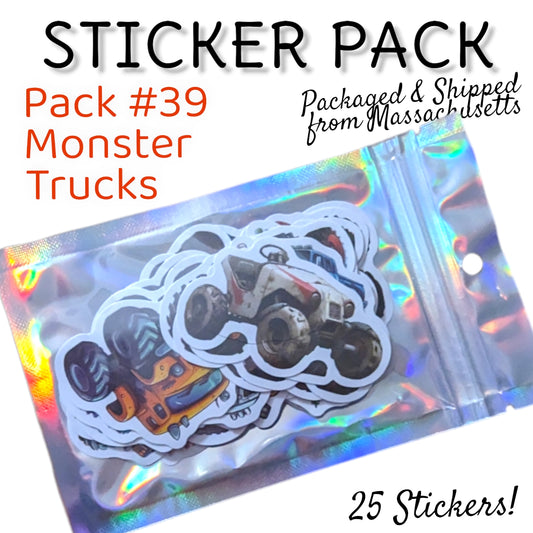 STICKER PACK - Pack #39  - 25 Pieces - Monster Trucks