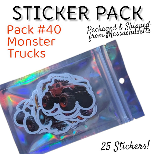 STICKER PACK - Pack #40  - 25 Pieces - Monster Trucks