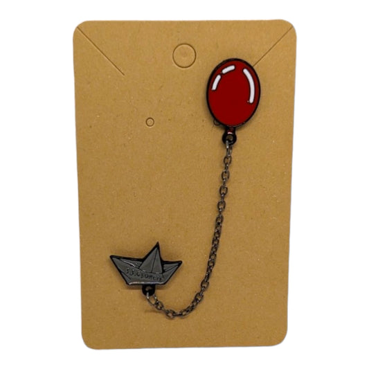 IT - Red Balloon & Georgie Paper Boat Enamel Pin Set Badge with Chain #80