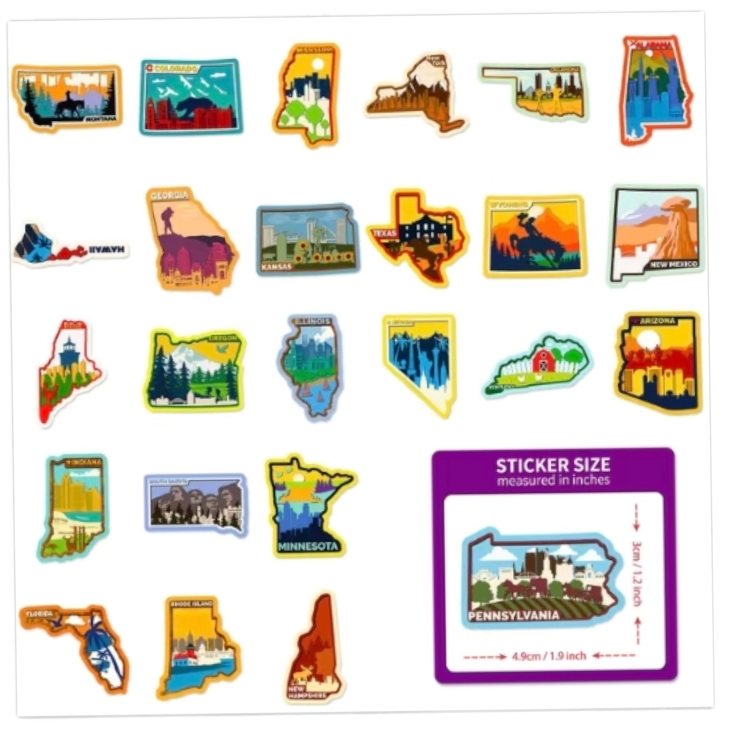 STICKER PACK - Pack 59 - States - 50 pieces