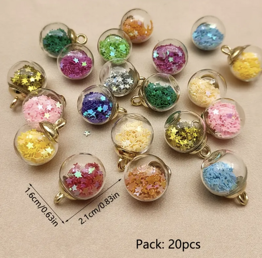 Colored Transparent Glass Ball Mixed Star Sequins Wishing Ball 0.83*0.63inch 20 pieces